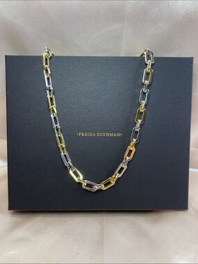 Freida Rothman Vault Brass Base Two-Tone Chain Link Necklace 17" NWT $125 MSRP